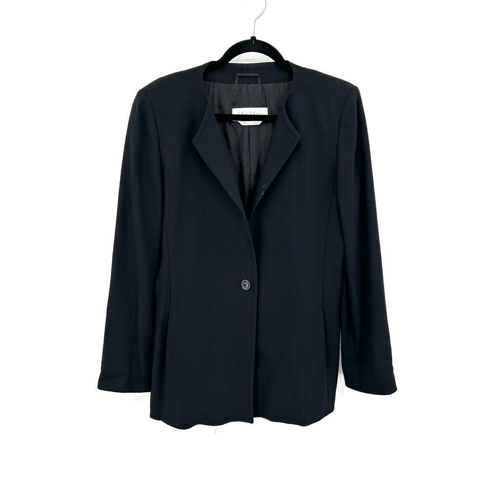 MAXMARA *Flawed* Women's Black 100% Wool Single Button Blazer Jacket Size 10